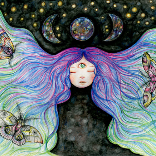 3 Moons 3 Moths - Original artwork by Sarena Dawn