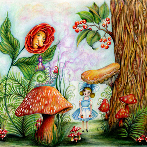 Alice in Mushroomland - Original artwork by Sarena Dawn