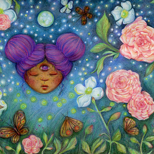 Midnight in the glorious garden - Original artwork by Sarena Dawn